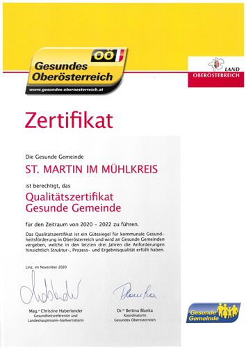 Zertifikat Gesunde Gemeinde St. Martin i. M.
